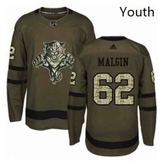 Youth Adidas Florida Panthers 62 Denis Malgin Authentic Green Salute to Service NHL Jersey